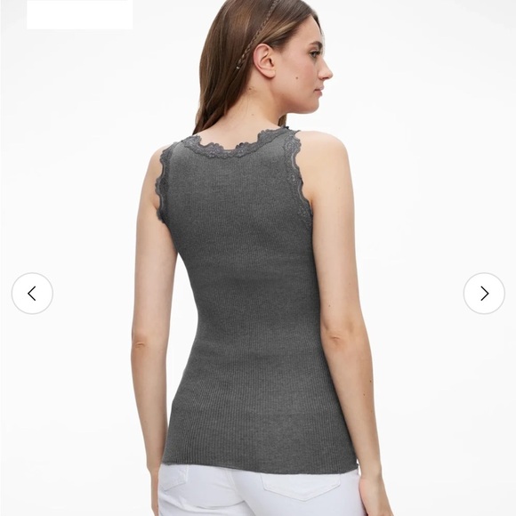 NWT Rosemunde Babette Silk Tank S Dark Grey Lace Trim - Picture 3 of 13